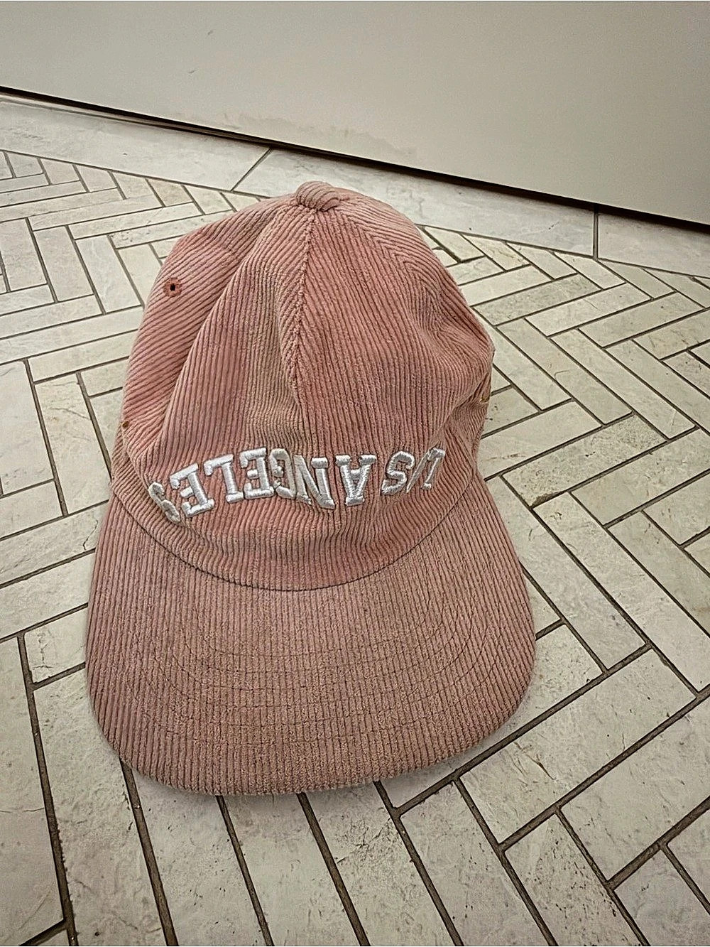 Unisex LA Pink Embroidered Corduroy-Style Hat